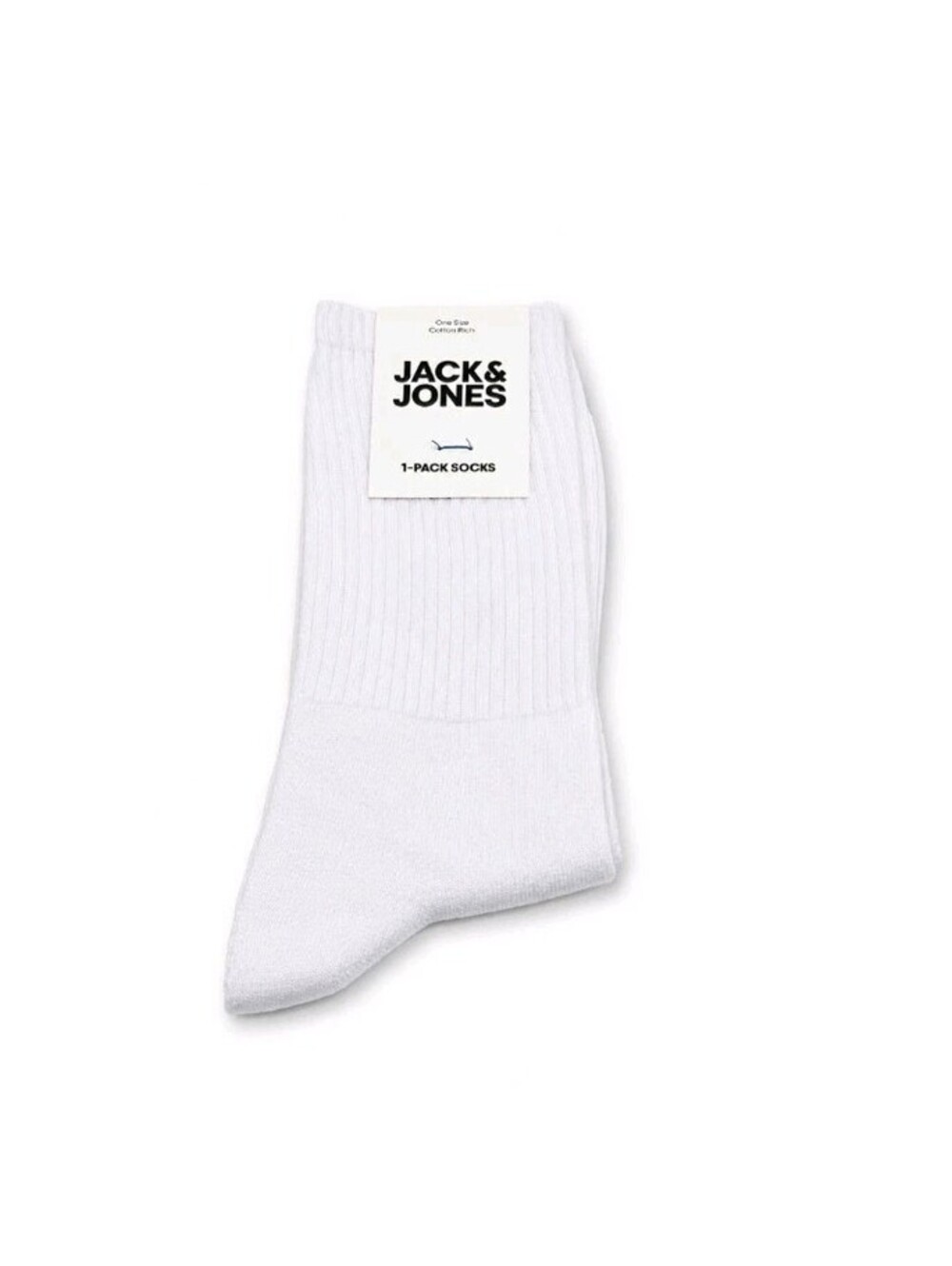 Jack & Jones White Crew Socks One Size Cotton Rich 1-Pack New With Tags